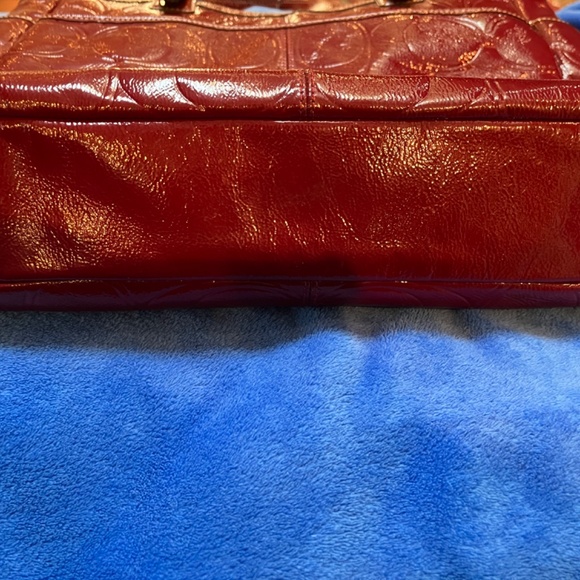 Coach Signature Embossed Gallery Burgundy Patent Leather Tote - Picture 7 of 12